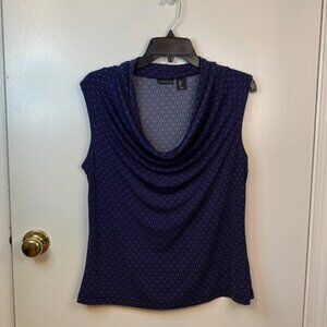 Tamari Blue and Black sleeveless Blouse with scoop neckline